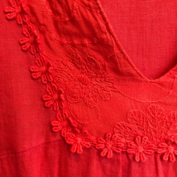 Marisa & Marie Linen Shift Embroidered Dress Red S - Picture 3 of 6
